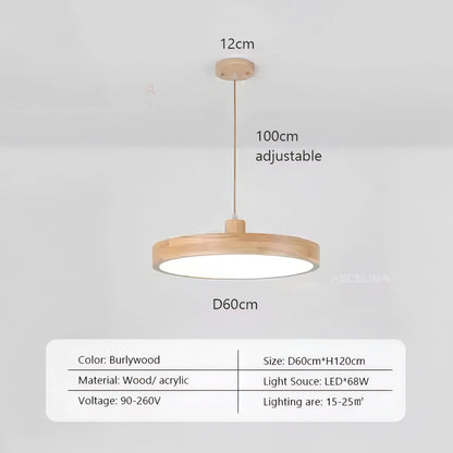 Dulce - Modern Thin Round Wooden Hanging Pendant Ceiling Light