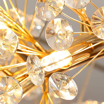 Abdiel - Glass Dandelion Gold Frame Round Clear Crystal Ceiling Light Chandelier