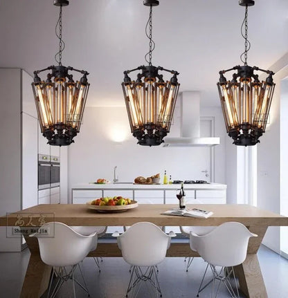 Meryem - Black Industrial Multi Head Cylindrical Iron Ceiling Light Chandelier