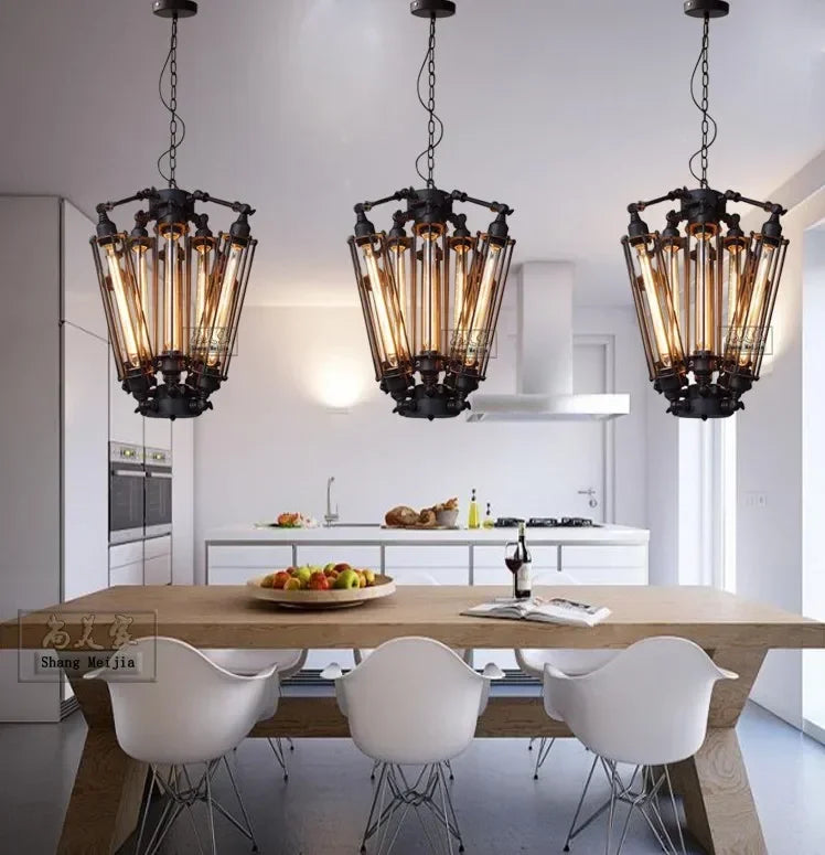 Meryem - Black Industrial Multi Head Cylindrical Iron Ceiling Light Chandelier