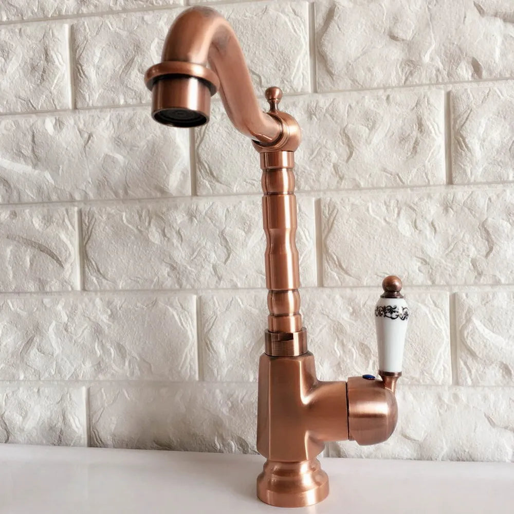 Anastasia - Vintage Style High Arc Red Copper Basin Mixer