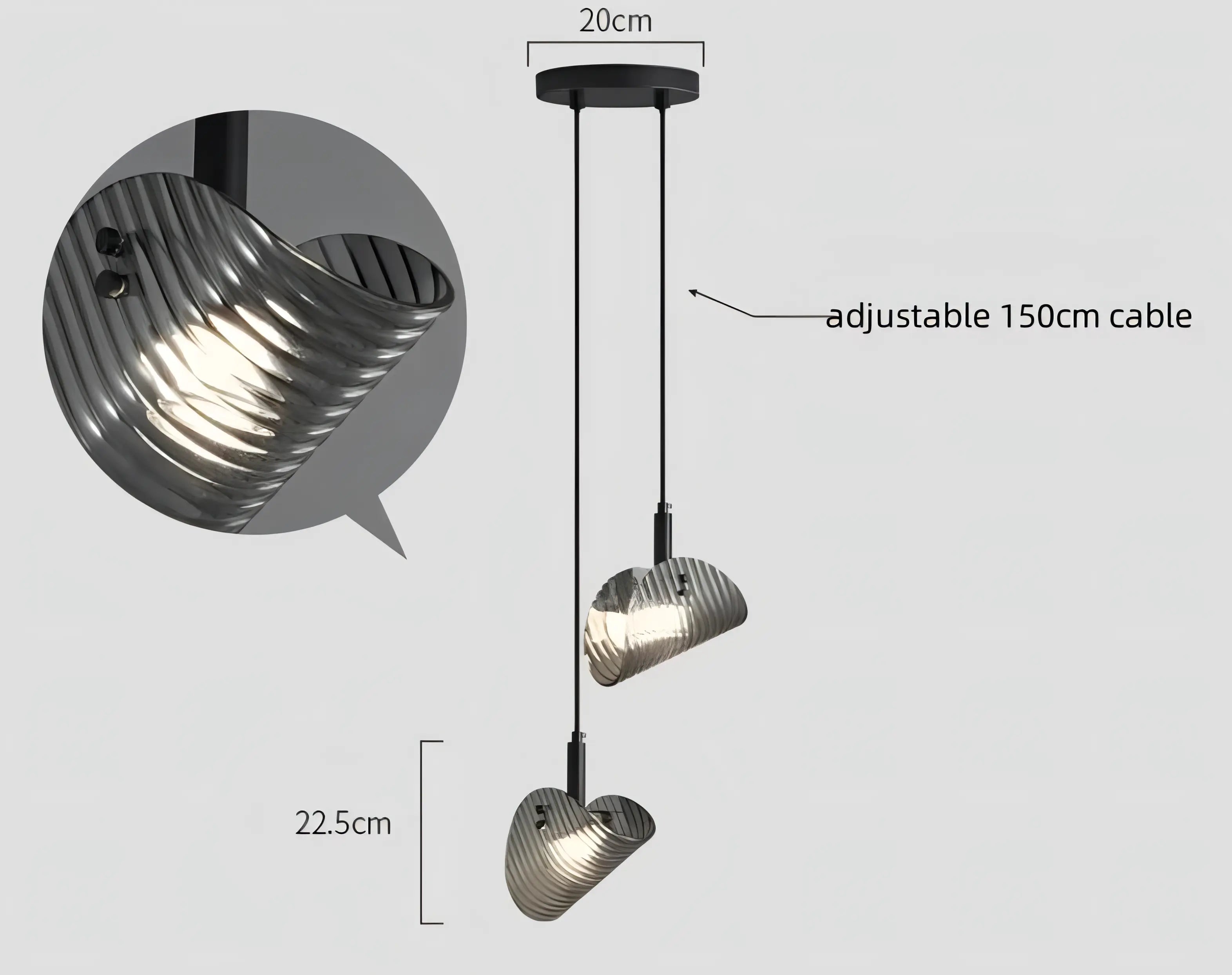 Sofie - Modern Grey Patterned Glass Ceiling Chandelier