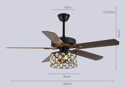 Emre - Wooden Blade Crystal Light Ceiling Fan