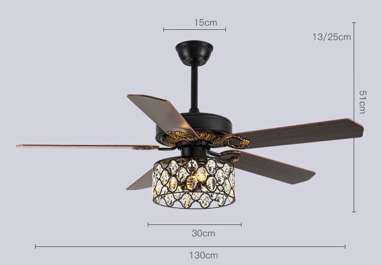 Emre - Wooden Blade Crystal Light Ceiling Fan