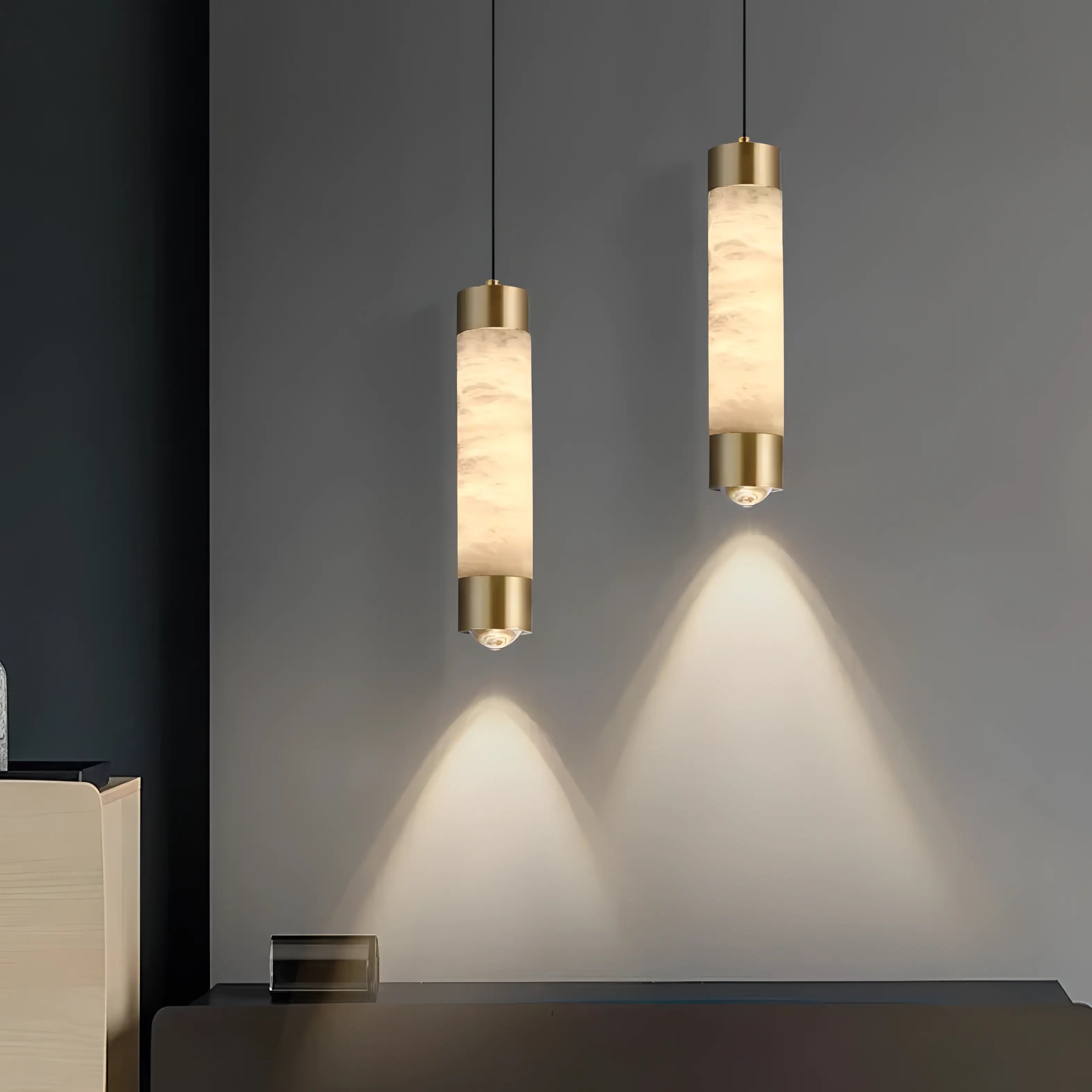 Lowrie - Modern Minimalist Gold Hanging Tube Marble Copper Ceiling Light