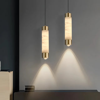 Lowrie - Modern Minimalist Gold Hanging Tube Marble Copper Ceiling Light