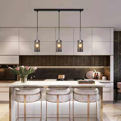 Neal - Modern Pendant Glass Hanging Pipe Round Row Ceiling Light