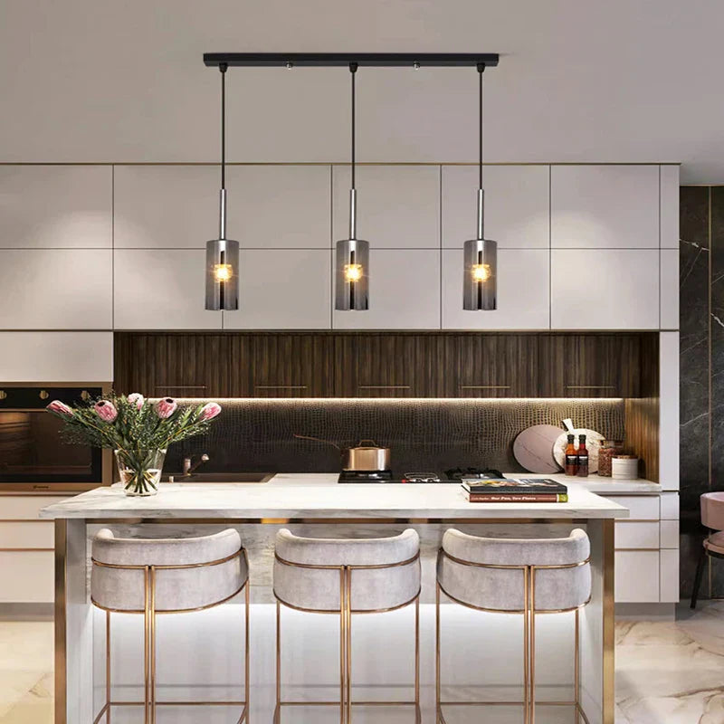 Neal - Modern Pendant Glass Hanging Pipe Round Row Ceiling Light