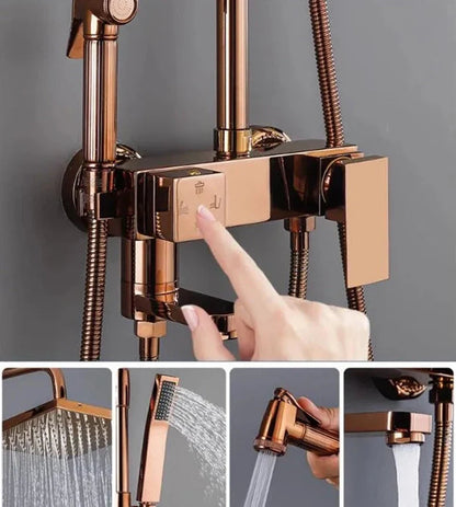 Pease - Rose Gold Dual Handle Wall Mounted Shower Set with Tub Tap
