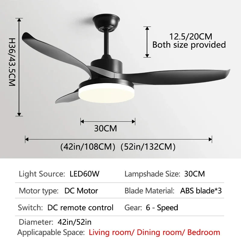 Johana - Modern 3-Blade Ceiling Fan with Integrated Round LED Light