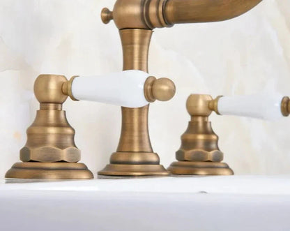 Maloney - Vintage Brass Dual Handle Deck Mounted Basin Mixer Tap