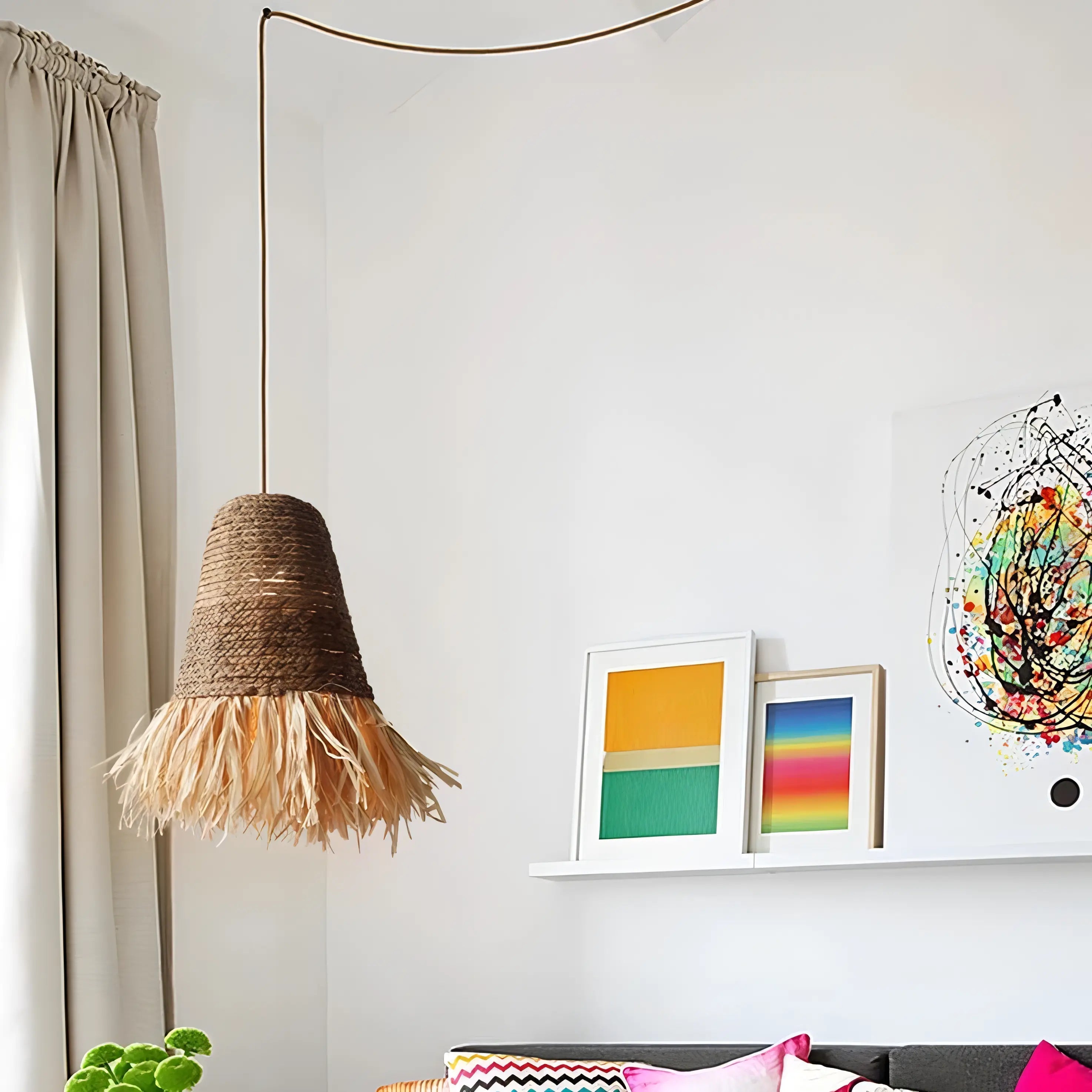 Carranza - Bamboo and Raffia Round Wicker Ceiling Light