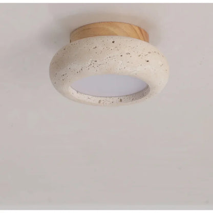 Birch - Round Natural Wood Travertine LED Ceiling Light