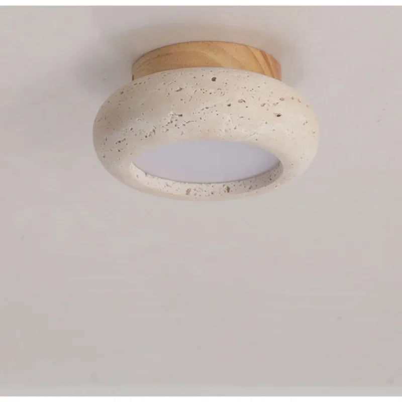 Birch - Round Natural Wood Travertine LED Ceiling Light
