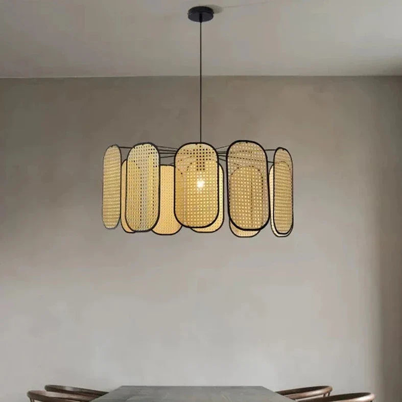 Montana - Oriental Style Rattan Black Body Hanging Ceiling Light