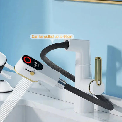 Reese - Pull Out Basin Mixer LED Temperature Tap 360° Rotatable