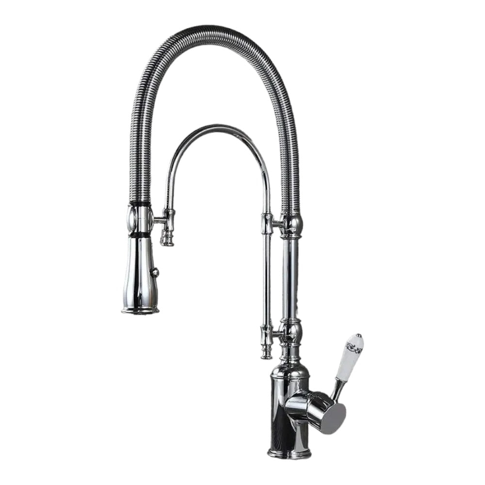 Staffo - Gold Brass Porcelain Pull Down Dual Mixer Kitchen Tap