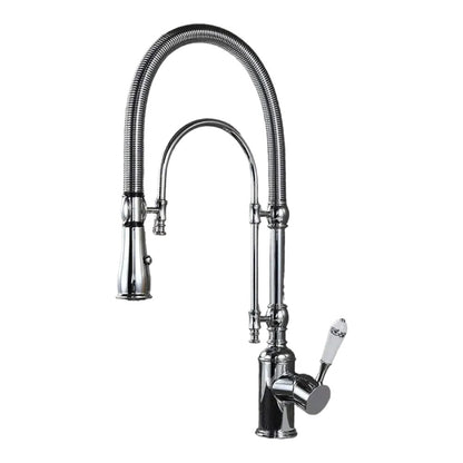 Staffo - Gold Brass Porcelain Pull Down Dual Mixer Kitchen Tap