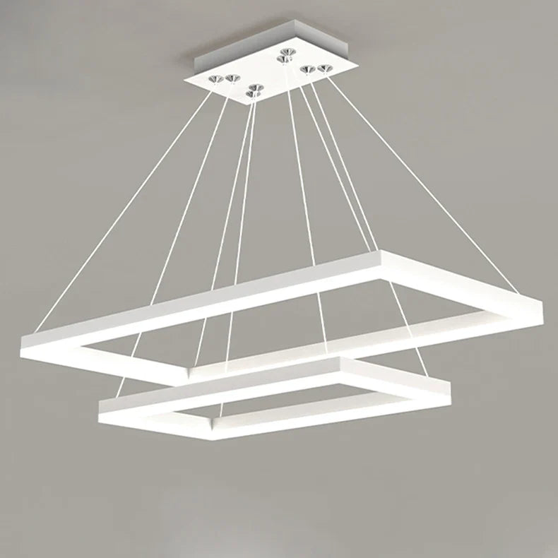 White Tiered Hanging Rectangle Modern Chandelier