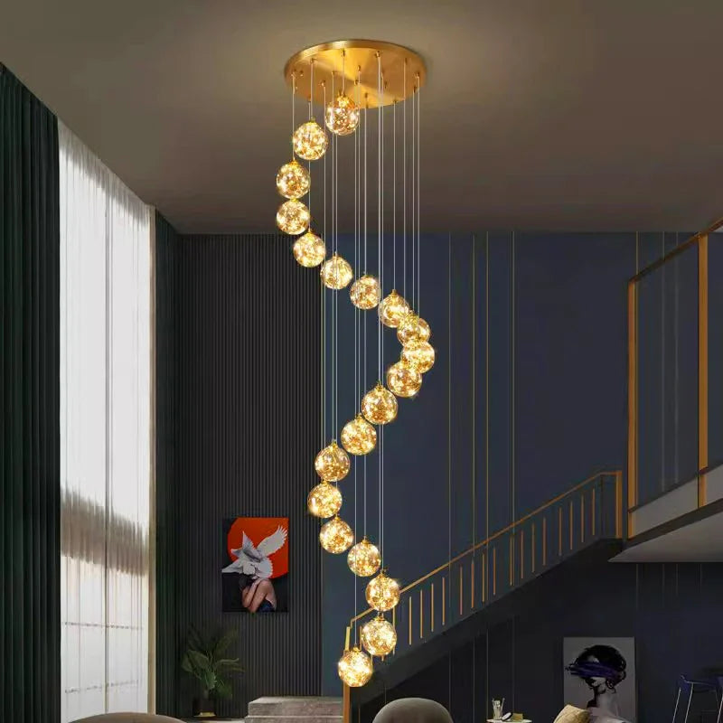 Hoffman - Modern Gold Glass Hanging Round Cluster Chandelier