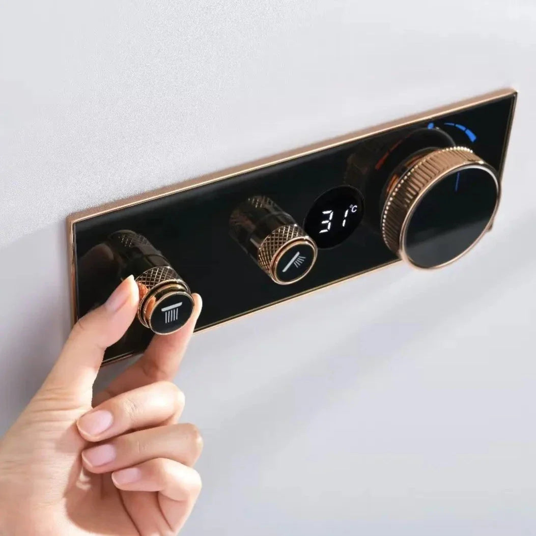 Dominick - Gold Thermostatic Shower Set with Digital Display and Dual Handle Controls