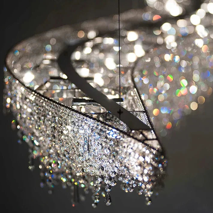 Sage - Long Wave K9 Crystal Silver Hanging Ceiling Chandelier