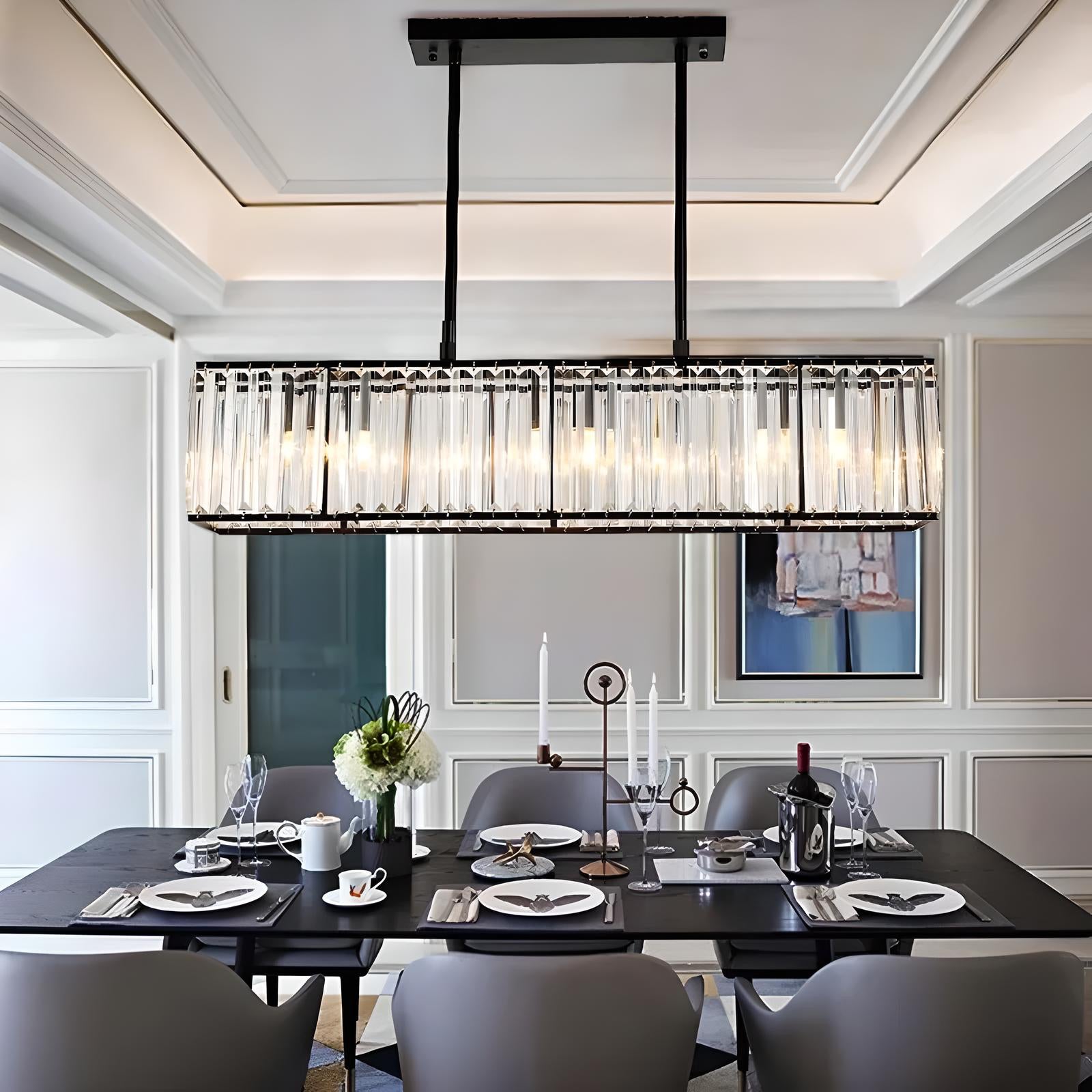 Fiona - Rectangular LED Crystal Pendant Chandelier