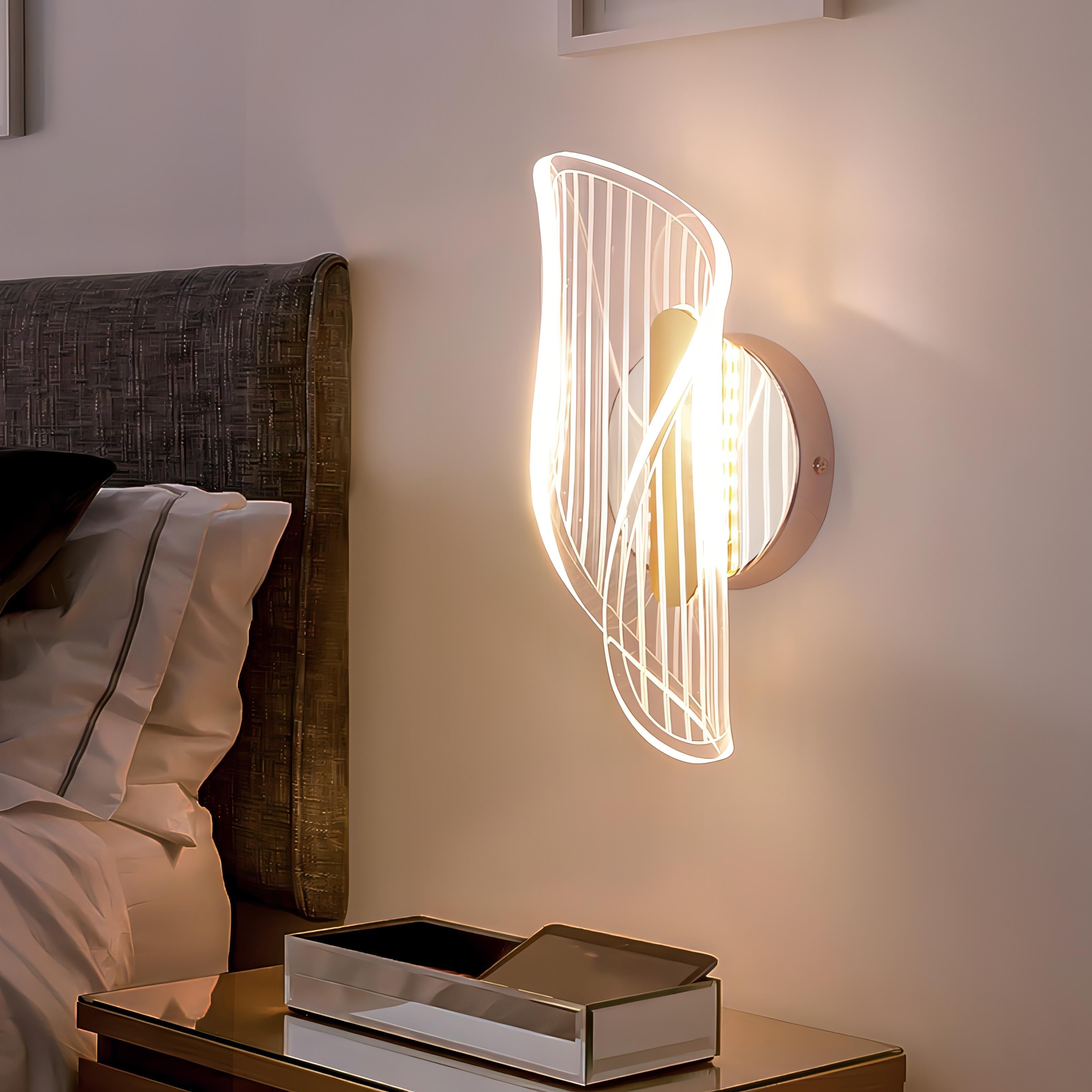 Alistair - Acrylic Bedside Wave Curved Gold Wall Light
