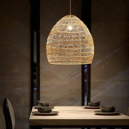 Lorenza - Natural Bamboo Striped Layered Hanging Pendant Ceiling Light