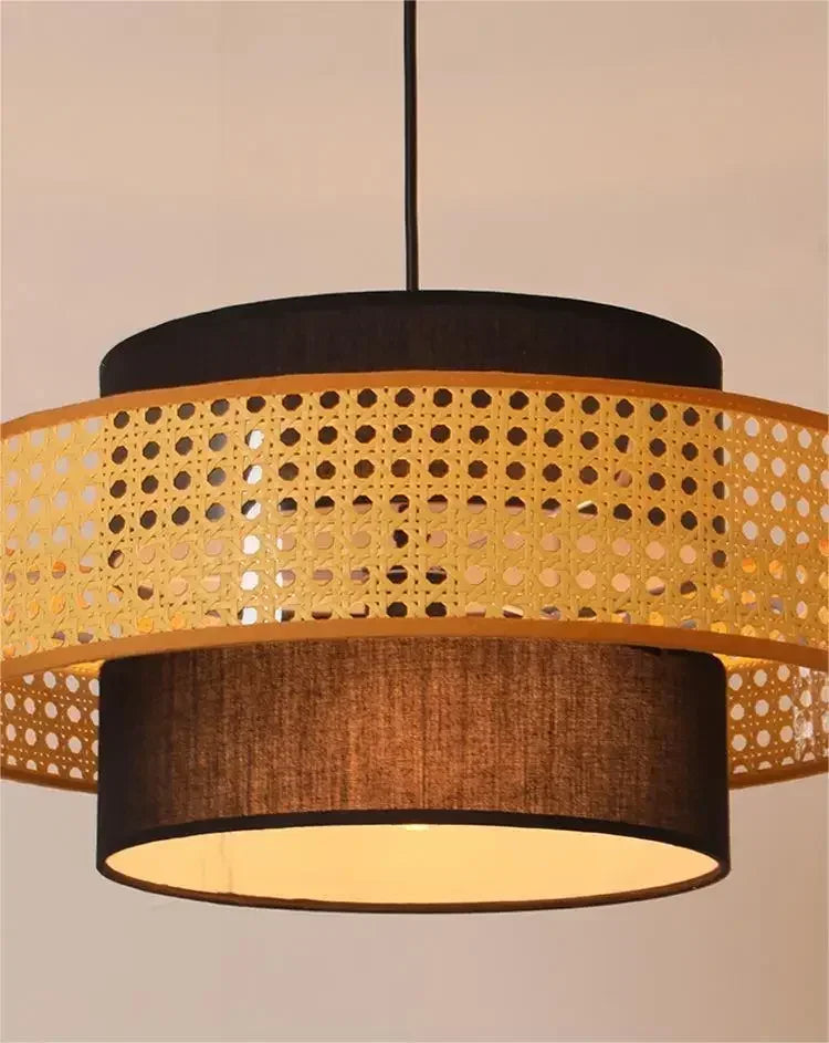 Bolaños - Layered Perforated Woven Cylindrical Hanging Pendant Ceiling Light