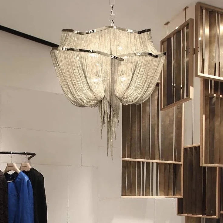 Shaffer - Round Stainless Steel Chain Tassel Chandelier