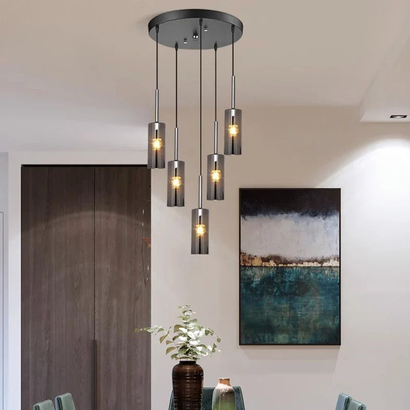Neal - Modern Pendant Glass Hanging Pipe Round Row Ceiling Light