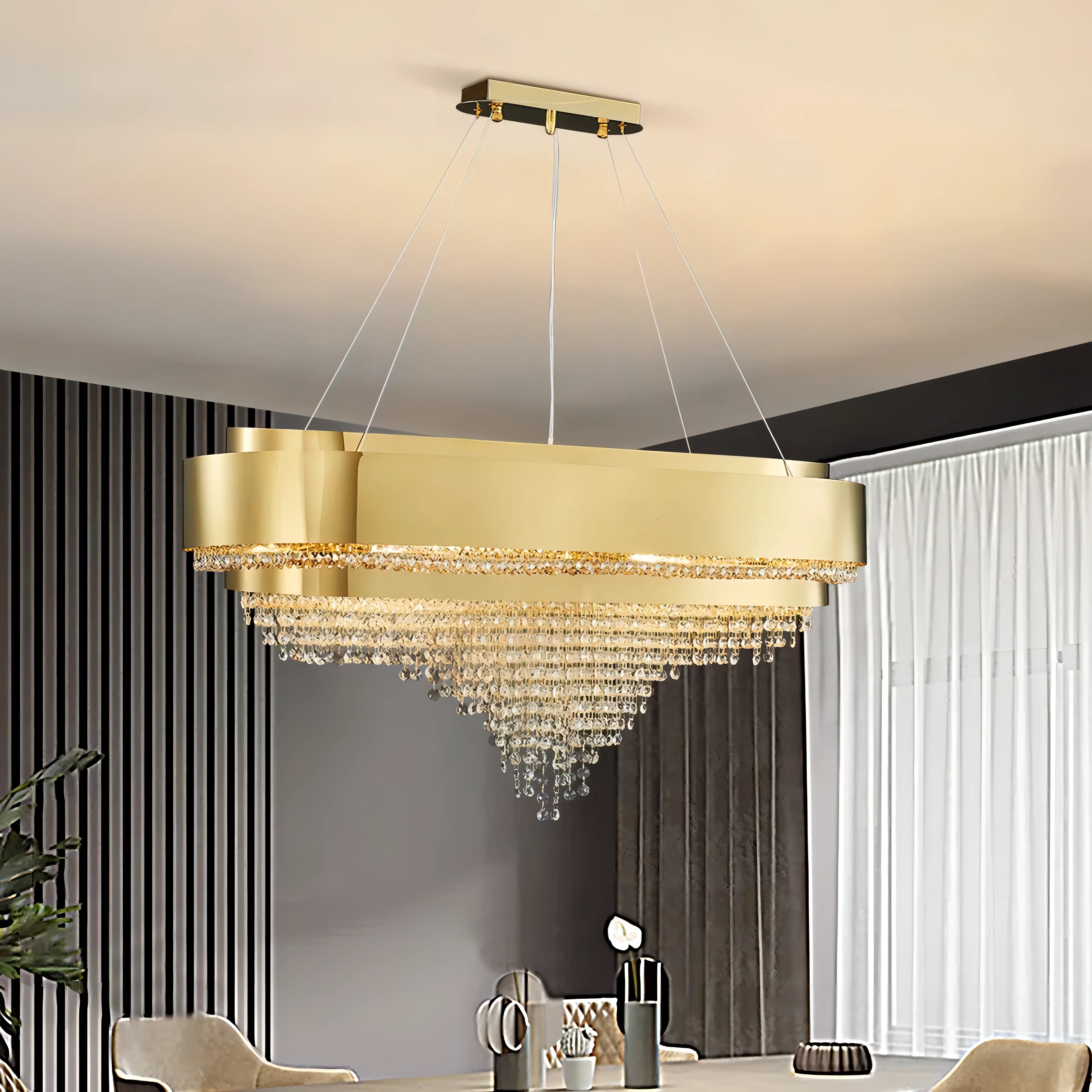 Manda - Crystal Gold Bead Rectangle Ceiling Chandelier