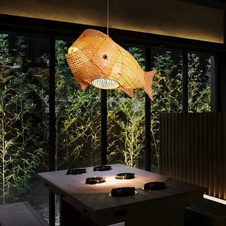 Amaris - Modern Bamboo Wood Hanging Fish Ceiling Light