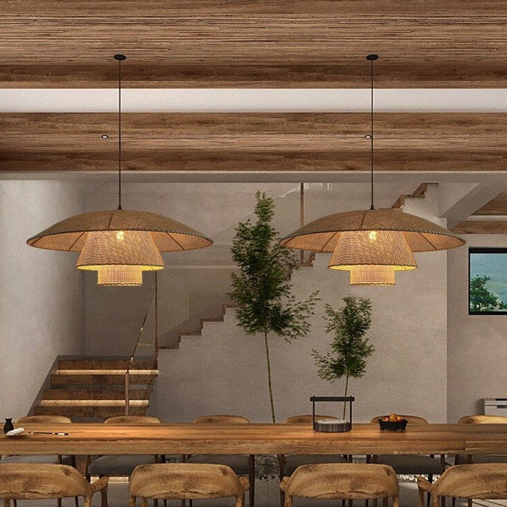 Ildo - Rattan Pendant Tiered Shade Ceiling Light