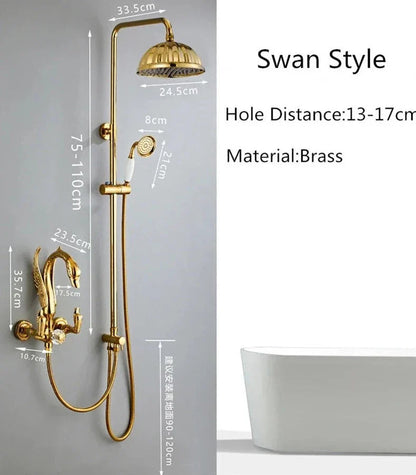 Goddard - Gold Swan Bathroom Rainfall Shower Set with Dual Handle Controls