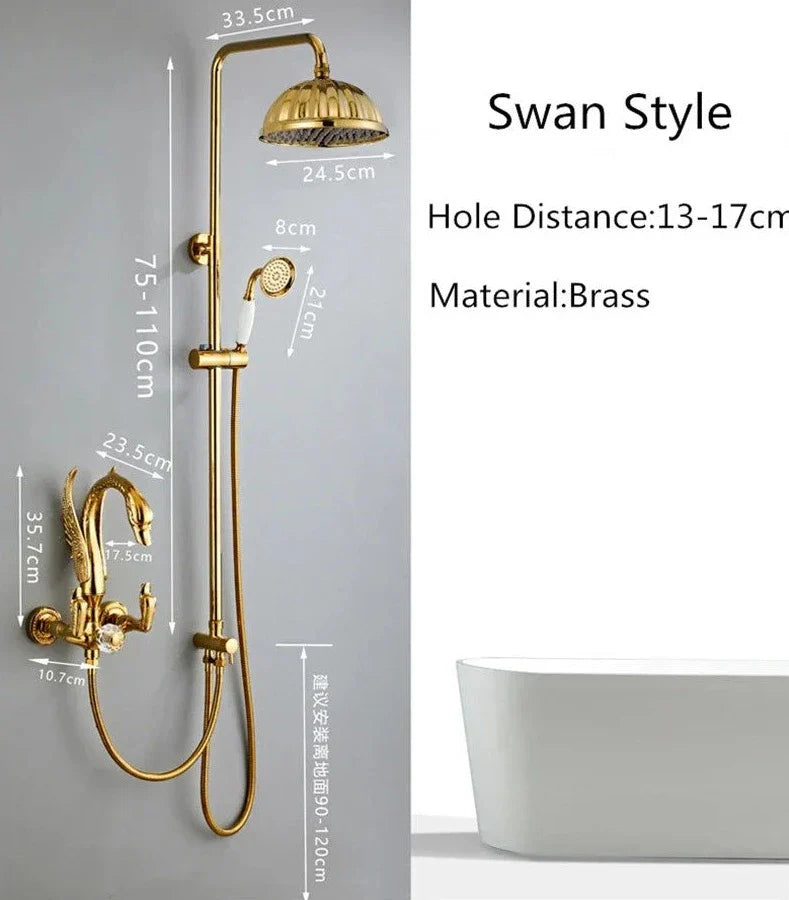 Goddard - Gold Swan Bathroom Rainfall Shower Set with Dual Handle Controls