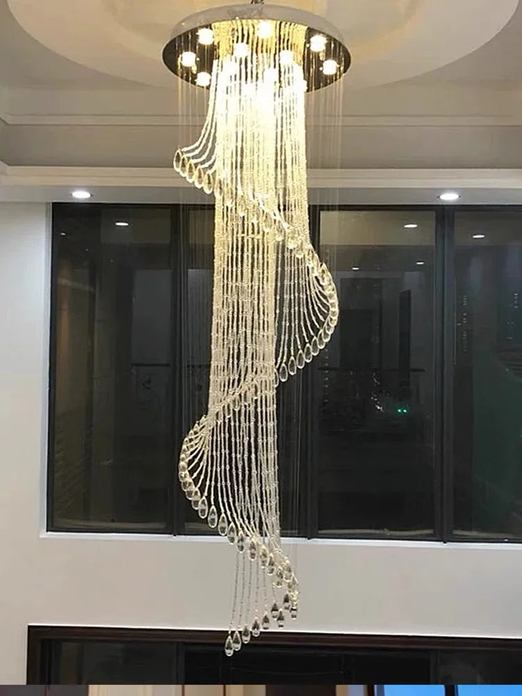 Minnie - Crystal LED Spiral Round Silver Ceiling Chandelier