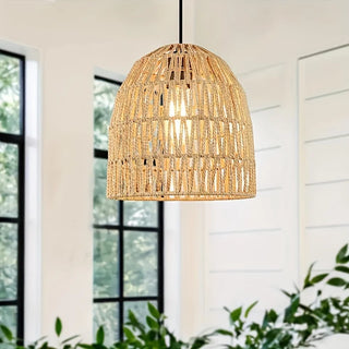 Cecilio - Bamboo Weaving Perforated Dome Hanging Pendant Ceiling Light