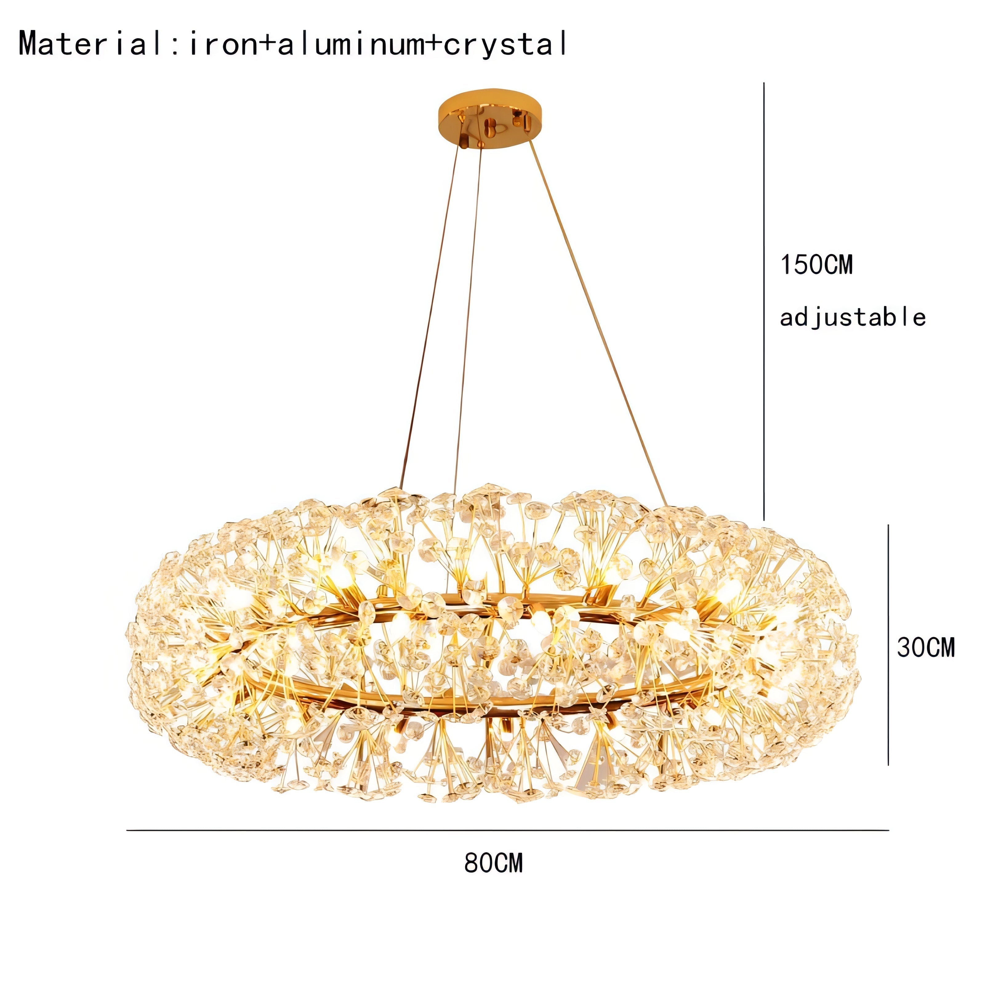 Abdiel - Glass Dandelion Gold Frame Round Clear Crystal Ceiling Light Chandelier