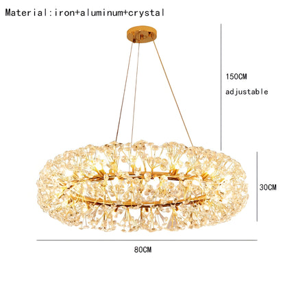 Abdiel - Glass Dandelion Gold Frame Round Clear Crystal Ceiling Light Chandelier