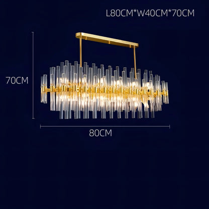 Sofia - Glass Crystal Tubes Round Gold Ceiling Chandelier