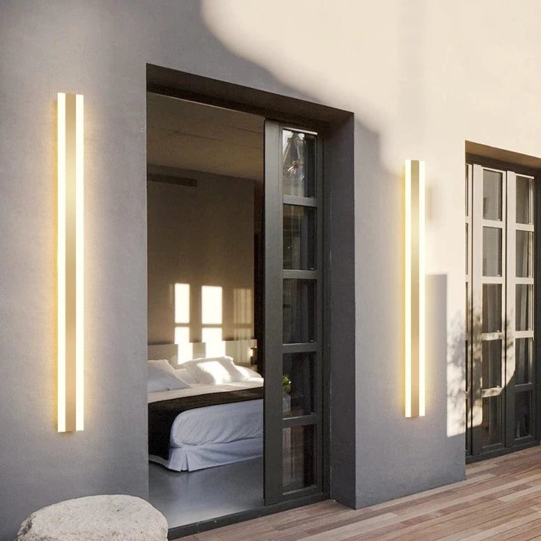 Simeon - Modern LED Outdoor Strip Wall Light Gold IP65 Waterproof