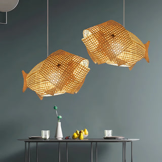 Amaris - Modern Bamboo Wood Hanging Fish Ceiling Light