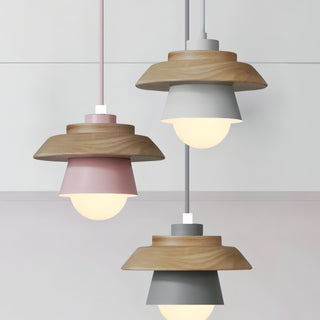 Reign - Nordic Wood Hanging Round Coloured Shade Pendant Ceiling Light