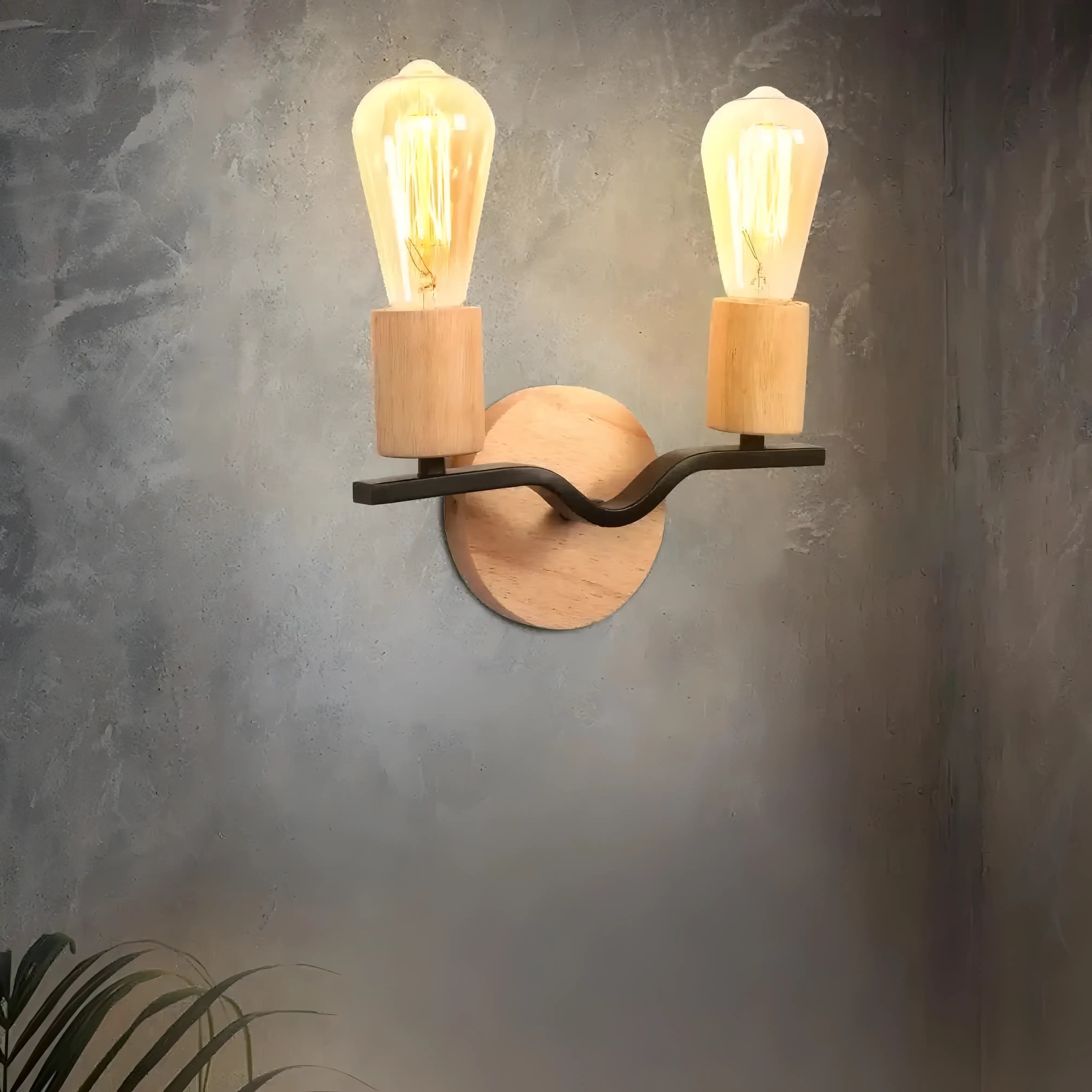 Lexis - Modern Wooden Double Head Wall Light
