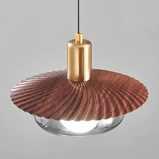 Bartola - Modern Grey Glass Circular Wood Style Shade Hanging Pendant Ceiling Light