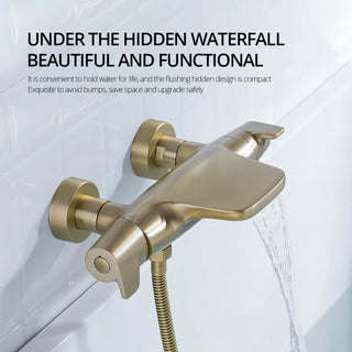 Estrella - Modern Brushed Gold Wall Mounted Bathtub Tap Set with Handheld Shower