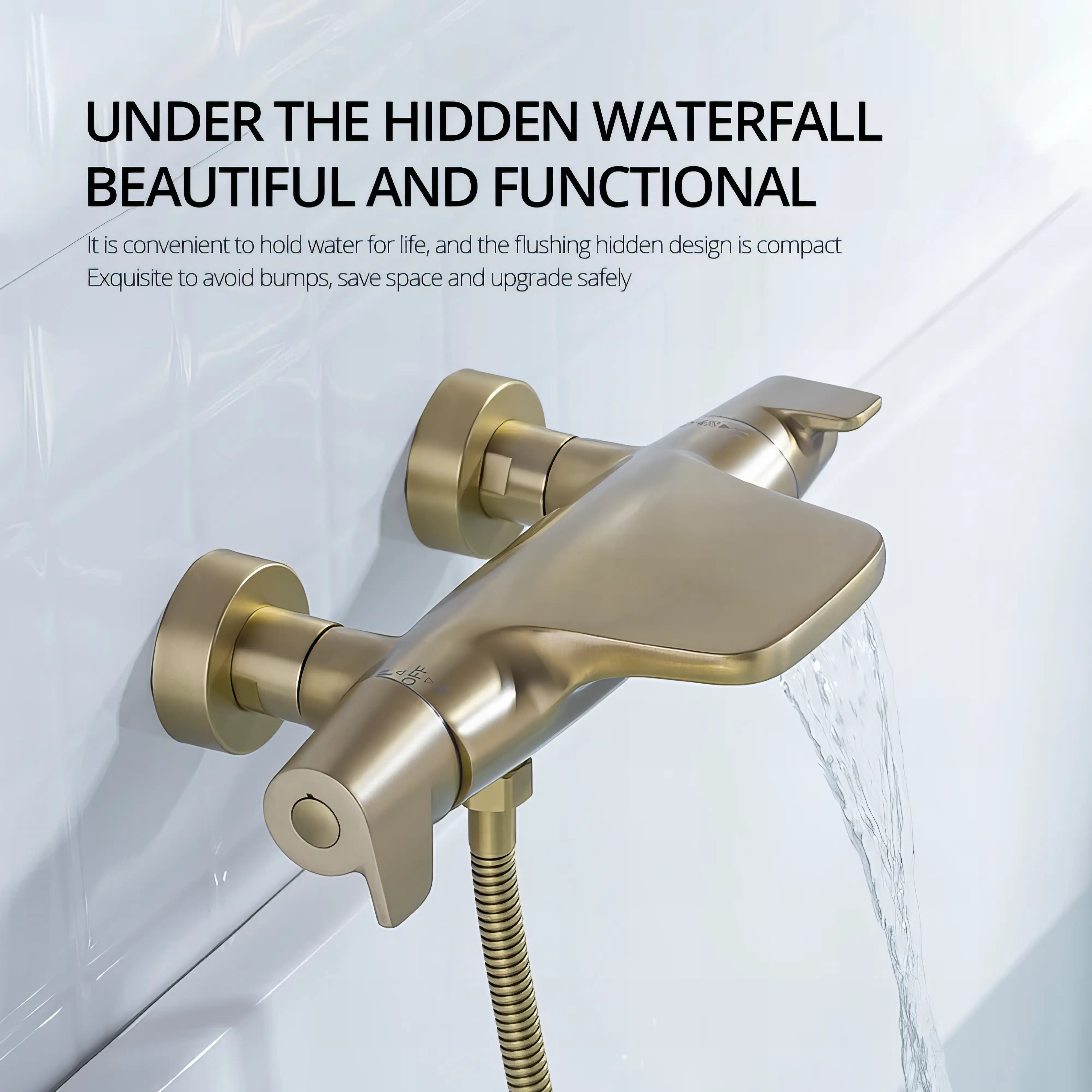 Estrella - Modern Brushed Gold Wall Mounted Bathtub Tap Set with Handheld Shower