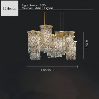 Ninfa - Rectangular Hanging Crystal Coloured Glass Gold Chandelier